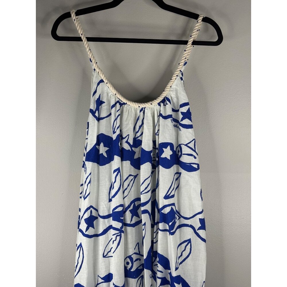 Farm Rio X Alberto Pitta Waves Sleeveless Dress Rope Scoopneck Size M Blue White - Picture 6 of 8
